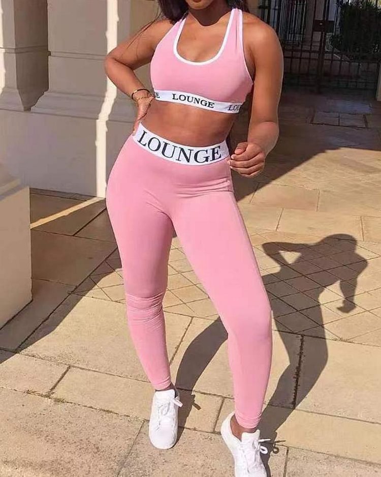 Letter Tape Scoop Neck Tank Top & Pants Set - Shop Trendy Women's Clothing | LoverChic