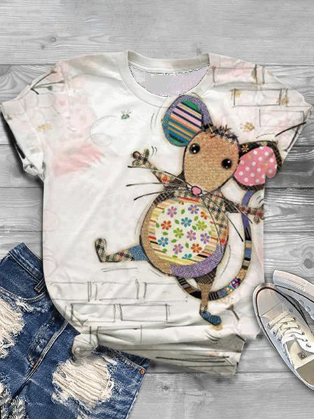 Bestdealfriday White Crew Neck Vintage Animal Shirts Tops 8816492