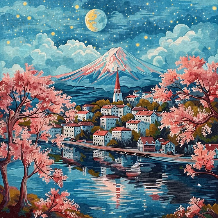 Landscape  Van Gogh Sakura Town  11CT/16CT Stamped Cross Stitch 45*45CM