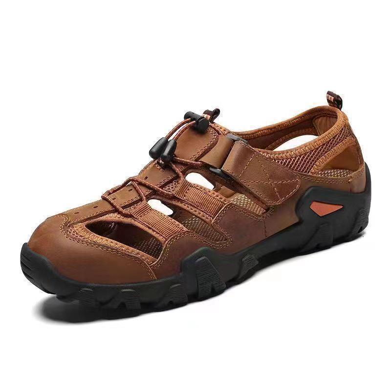 thesupersurf Leather Mesh Hiking Sandals Outdoor Breathable Water Shoes with Anti-Slip Sole