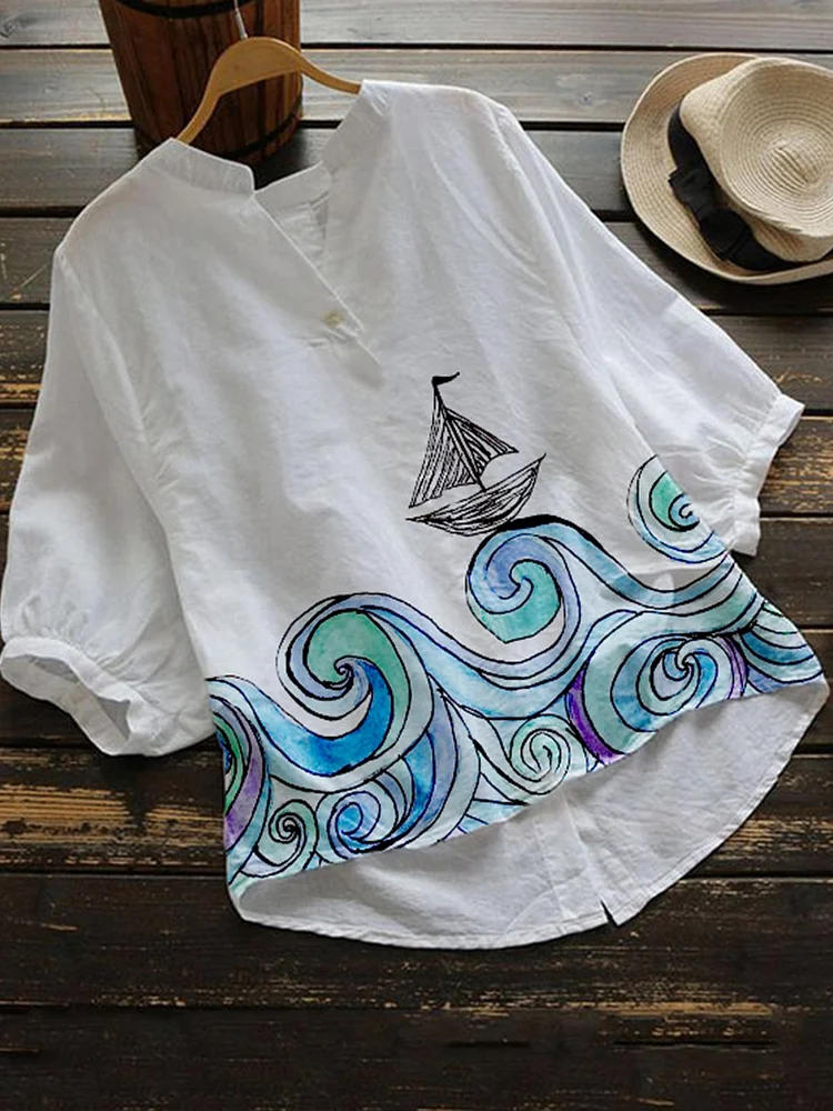 Bestdealfriday White Cotton Blend Casual Shirts Tops 9354802