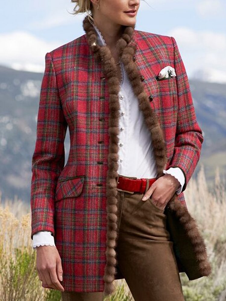 British plaid vintage button coat