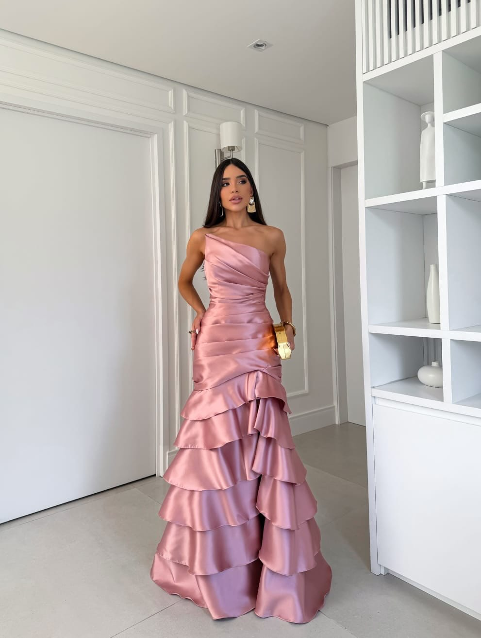 Asymmetric Satin Strapless Sleeveless High-Waisted Long Mermaid Prom Dress With Pleated And Ruffles | YK1028 Wellcucu