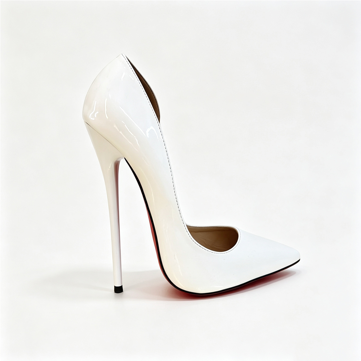 140mm/160mm Women Patent Cut Out Side High Heels Ultra Thin Stiletto Red Bottom Pointy Toe -MERUMOTE