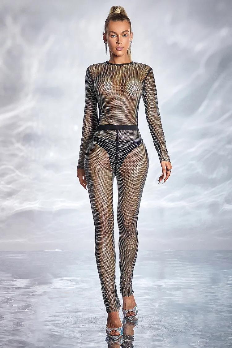 Flash Fishing Net See-Through Tight Pants-Black