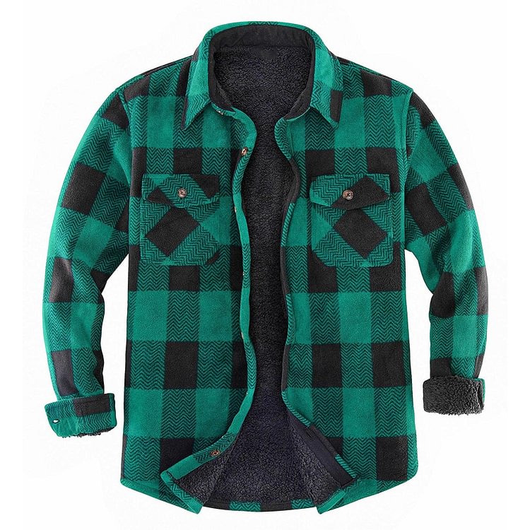 Mens Plaid Thick Plush Casual Jacket