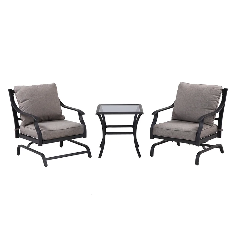 GRAND PATIO 3-Piece Furniture Seating Motion Chairs Set Outdoor Bistro Set Steel Conversation Sets Glider Rocking Chair with Comfortable Gray Cushions Square Coffee Table