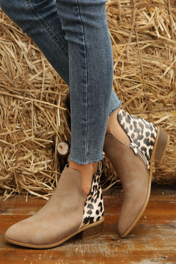 Leopard Print Chunky Heeled Ankle Boots