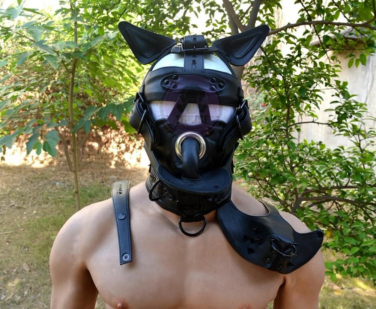 pornhint Pornhint Genuine Leather Bondage Face Muzzle Head Harness Gag with adiustable buckles Bondage