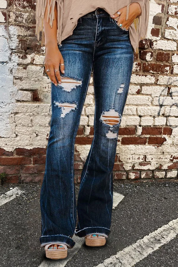 Slim Fit Ripped Bootcut Jeans