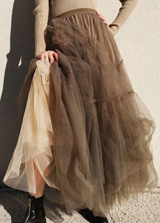 Coffee fashion Patchwork Tulle Skirts Spring