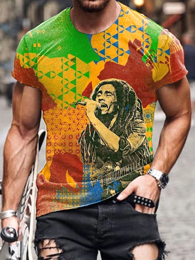 Comstylish Reggae Print Casual Loose Cotton T-Shirt