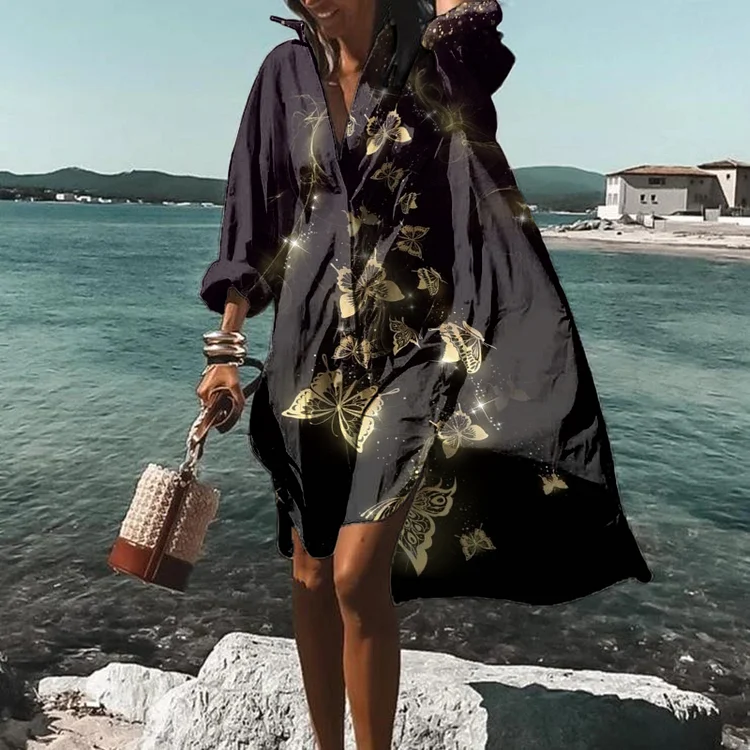 Vefave Vacation Butterfly Print Midi Dress