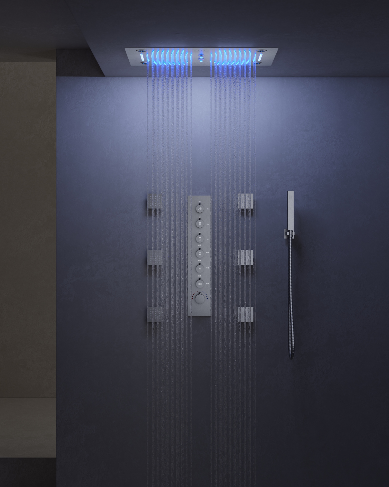 Silver Led Rain Shower on sale System with 3 Light Colors