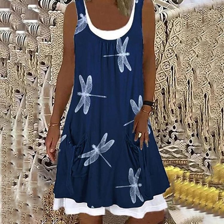 Casual Dragonfly Print Mini Dress