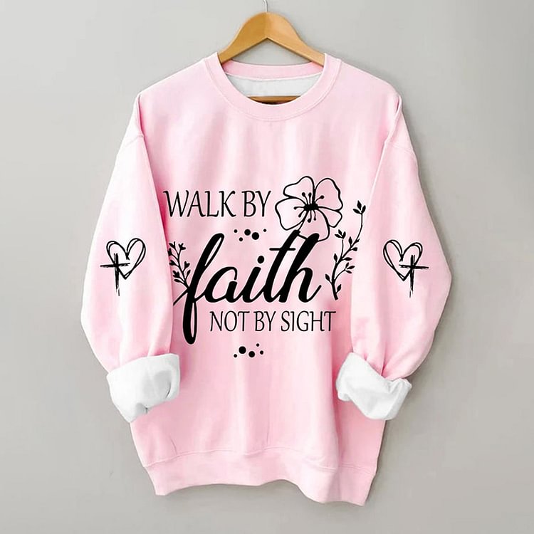 Comstylish Walk By Faith Not By Sight Print Casual Sweatshirt
