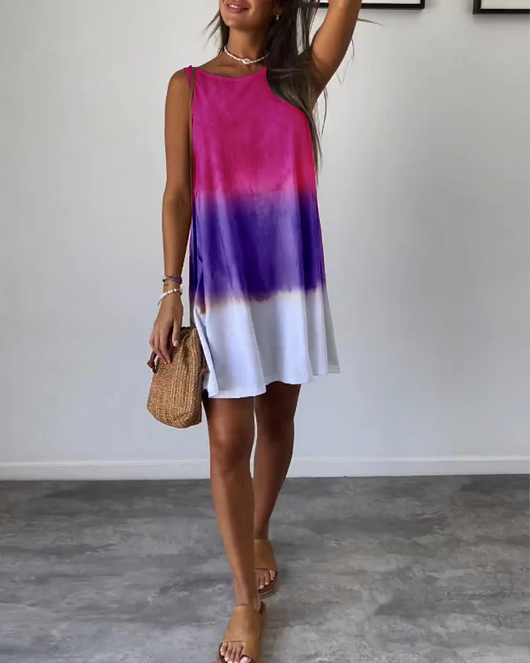 Sleeveless color block casual dress
