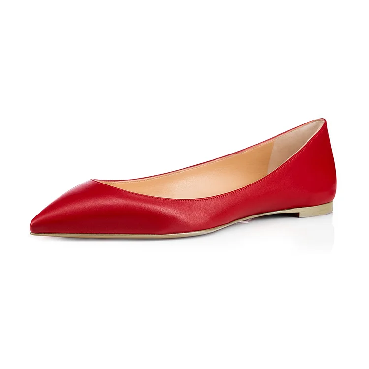 Red Vegan Leather Slip On Pointed Toe Flats for Women |FSJ Shoes