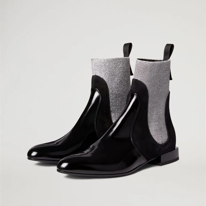 Black and Grey Chelsea Boots Flat Ankle Boots |FSJ Shoes