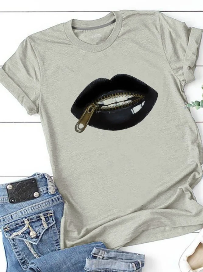 Printed Crew Neck Casual Shirts & Tops Zaesvini