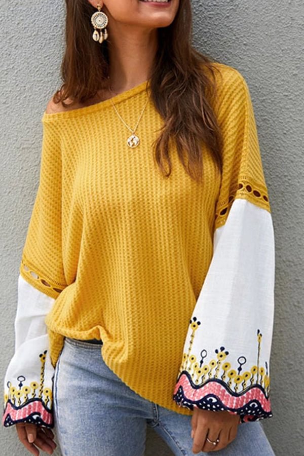 Print Panel Casual Loose Blouse - Life is Beautiful for You - SheChoic