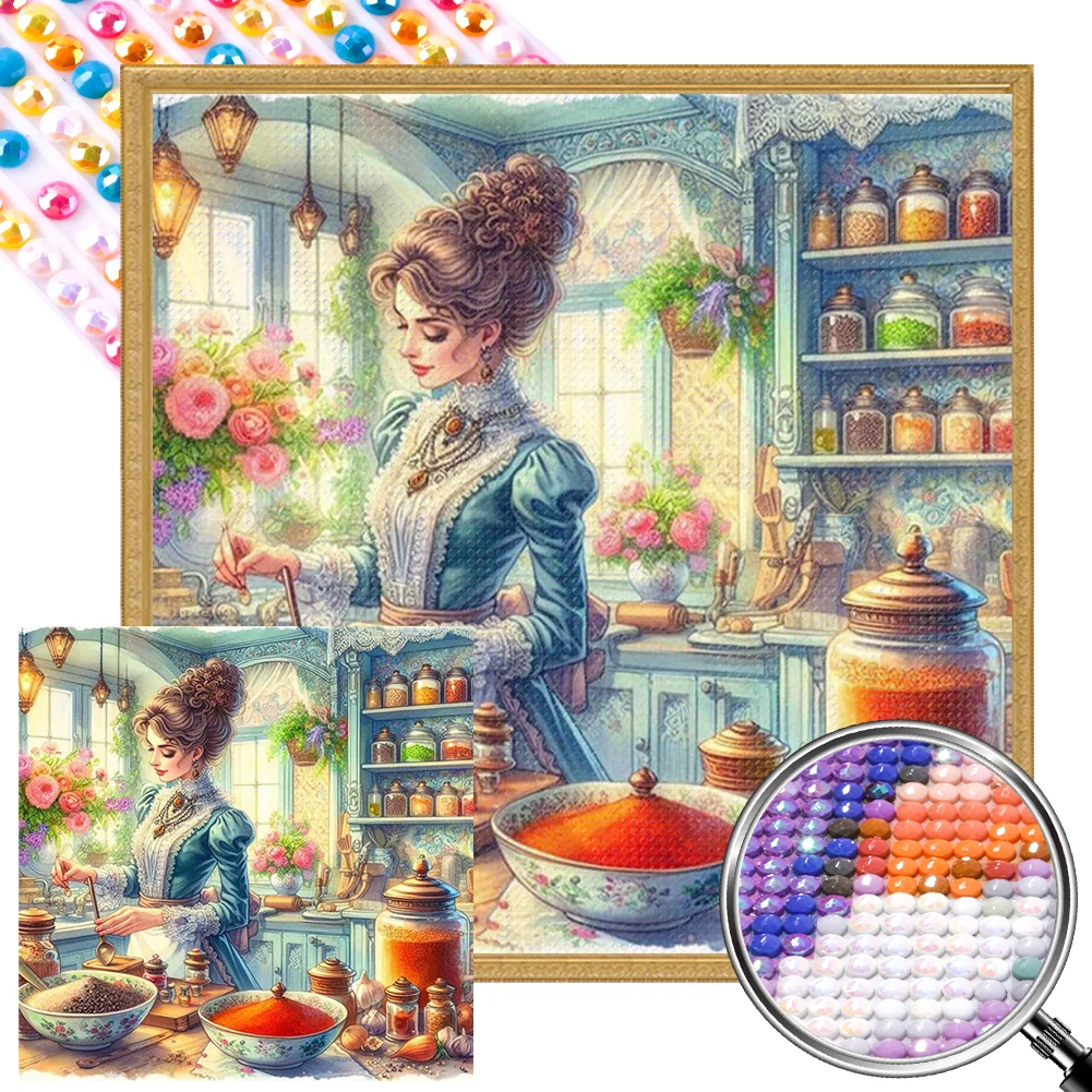 Full Round Partial AB Diamond Painting - Cooking Women(Canvas|45*45cm)