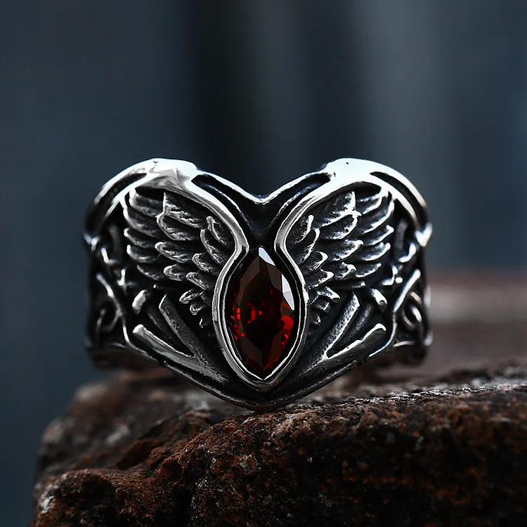 Gothic Angel Wings Zircon Stainless Steel Ring
