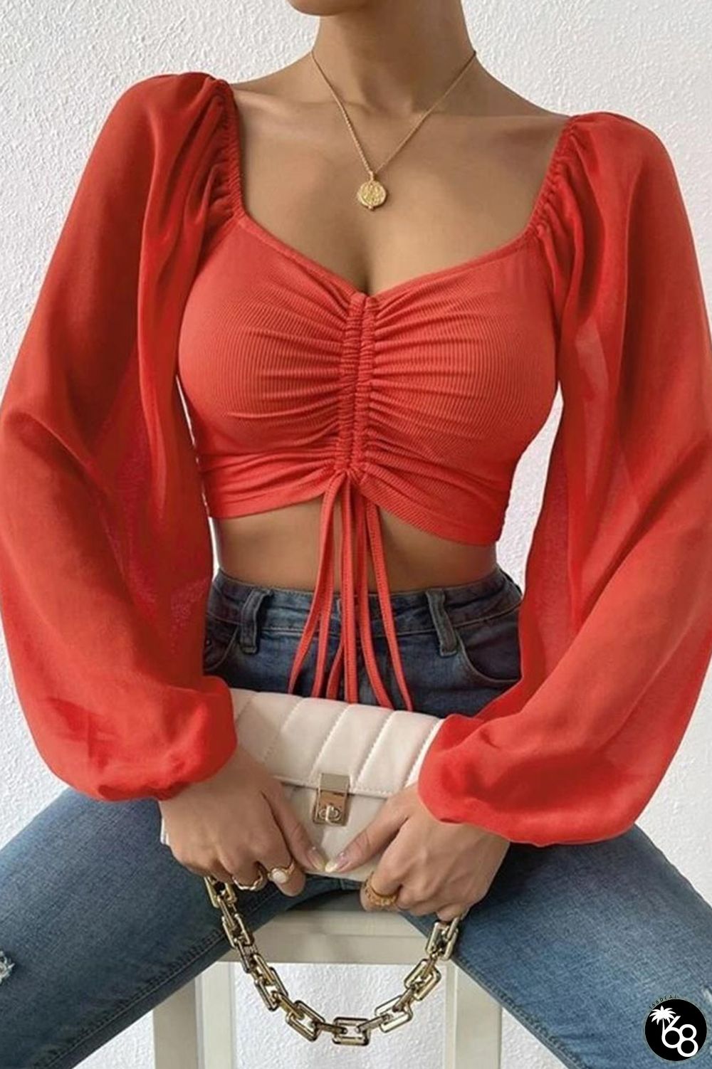 Red Elegant Solid Patchwork V Neck Tops | 168DEAL