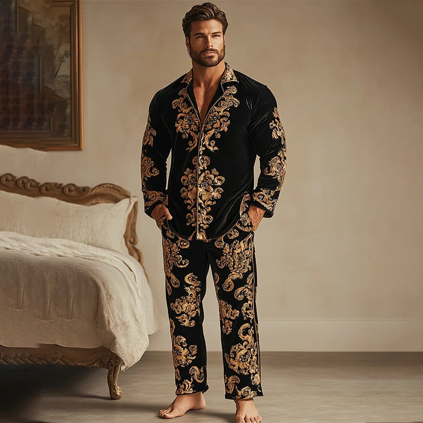 Men's Flannel Baroque Court Style Leisure Suit Pajamas-inspireuse