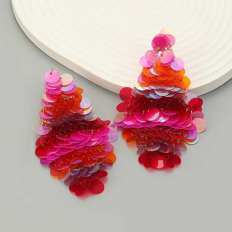 Boho Rhombic Sequins Earrings-Red