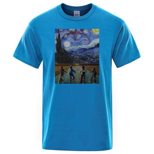 Van Gogh's Stranger Things Tv Show Printed Men Tshirt Summer Cotton Hot Sale T-Shirts Harajuku Streetwear Short Sleeve Tops - Life is Beautiful for You - SheChoic