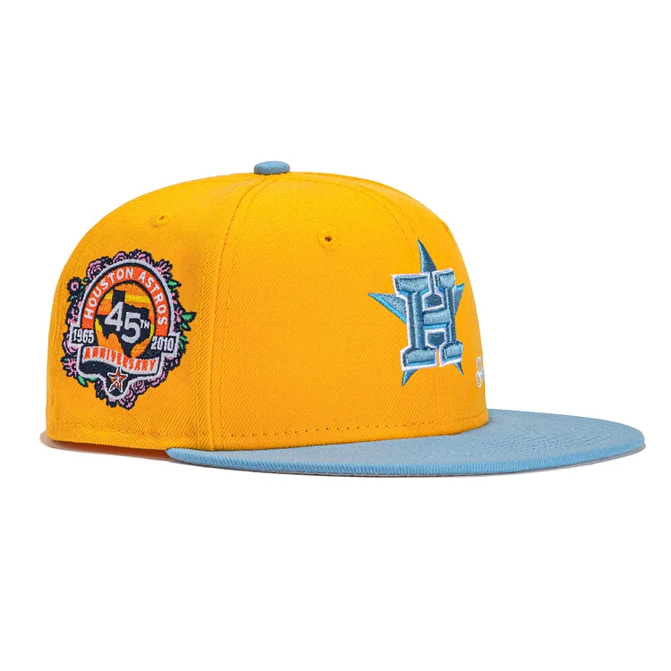 New Era 59Fifty Jae Tips Forever Houston Astros 45th Anniversary Patch Hat- Gold, Light Blue QueenFunky