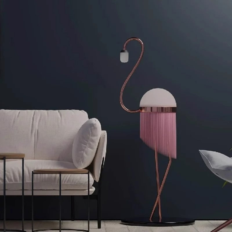 Modern Art Deco Iron PE Flamingo 1-Light Standing Floor Lamp For Living Room