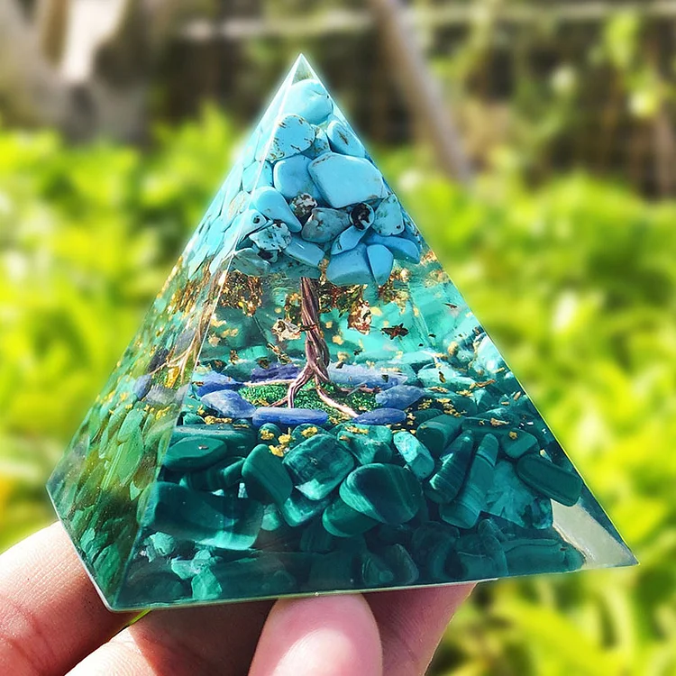 Turquoise With Malachite Tree Of Life Orgone Pyramid