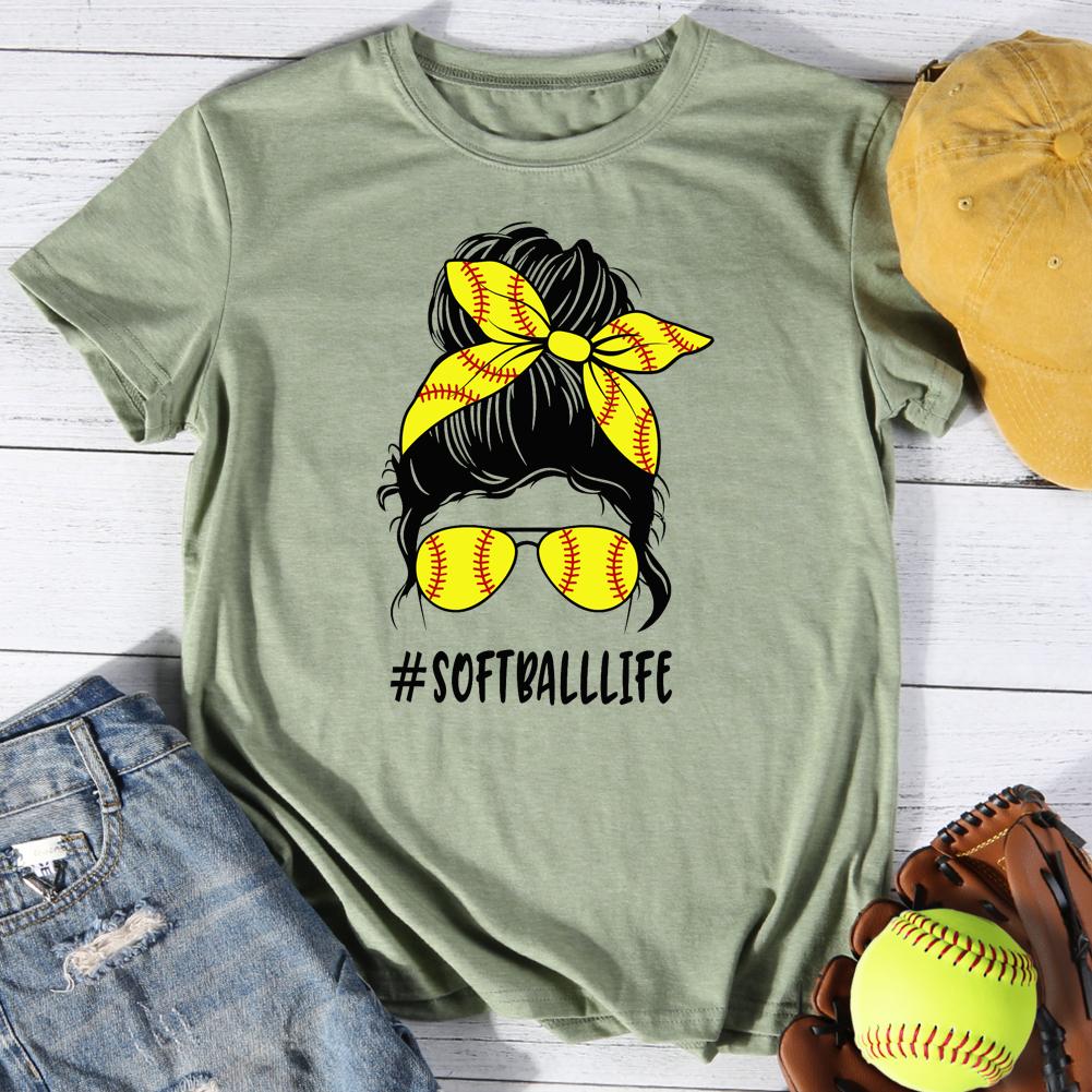 Softball Life Round Neck T-shirt-Guru-buzz