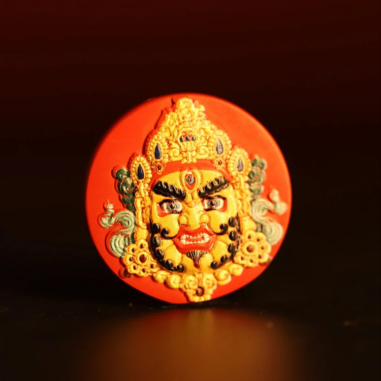 Thangka Buddha Yellow Wealth God Cinnabar Necklace - Spiritual Prosperity and Protection Amulet