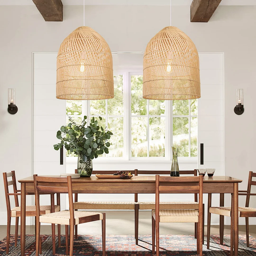 Natural Rattan Basket Pendant Lamp For Living Room