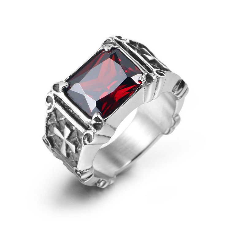 Gothic Cross Sapphire Titanium Steel Ring