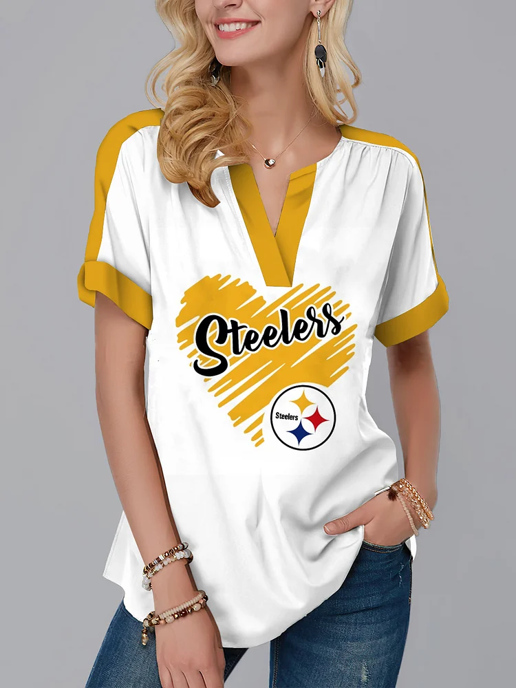 Pittsburgh Steelers Fashion Short Sleeve V-Neck Shirt