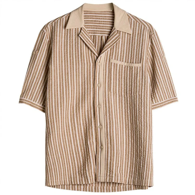 TIMSMEN Vintage Cotton Linen Short Sleeve Casual Shirt