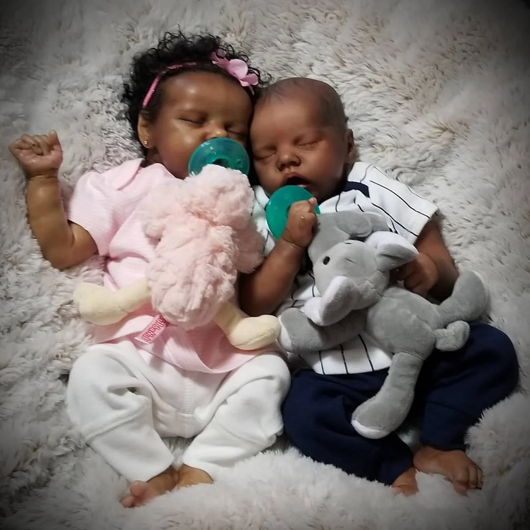 12" Mini Reborns Twins Real Lifelike Weighted Silicone Reborn Doll -Sleeping Black African American Newborn Baby Twins Boys and Girls -Creativegiftss® - [product_tag] RSAJ-Creativegiftss®