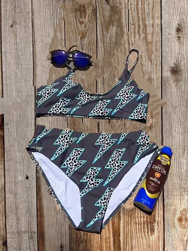 Summer Leopard Lightning Print Swimsuit