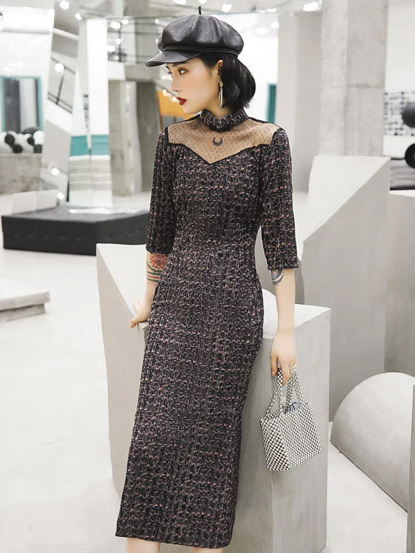 Original Solid Lace Hollow Long Cheongsams