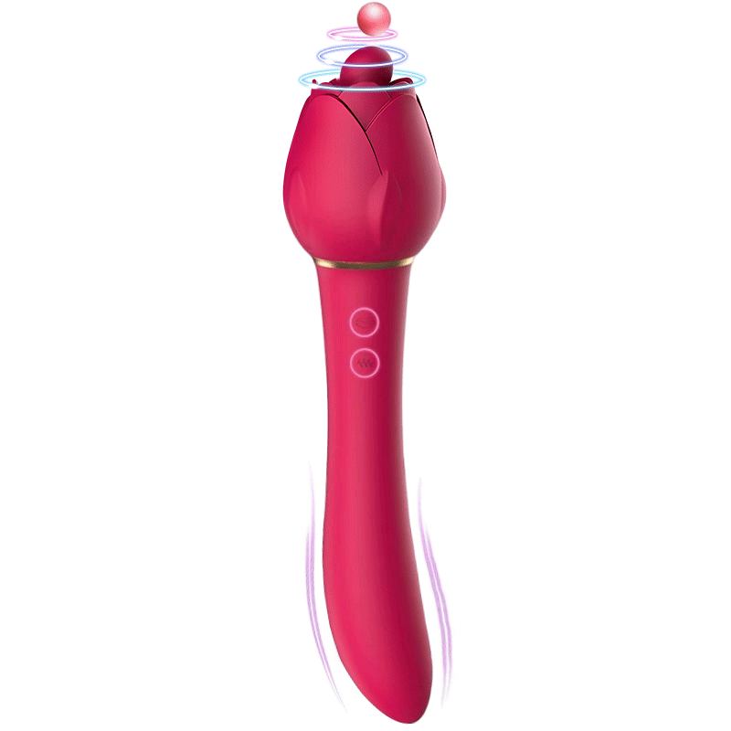 Handheld 2-in-1 Powerful Tongue-licking Rose Toy & G-spot Vibrator - Rose Toy