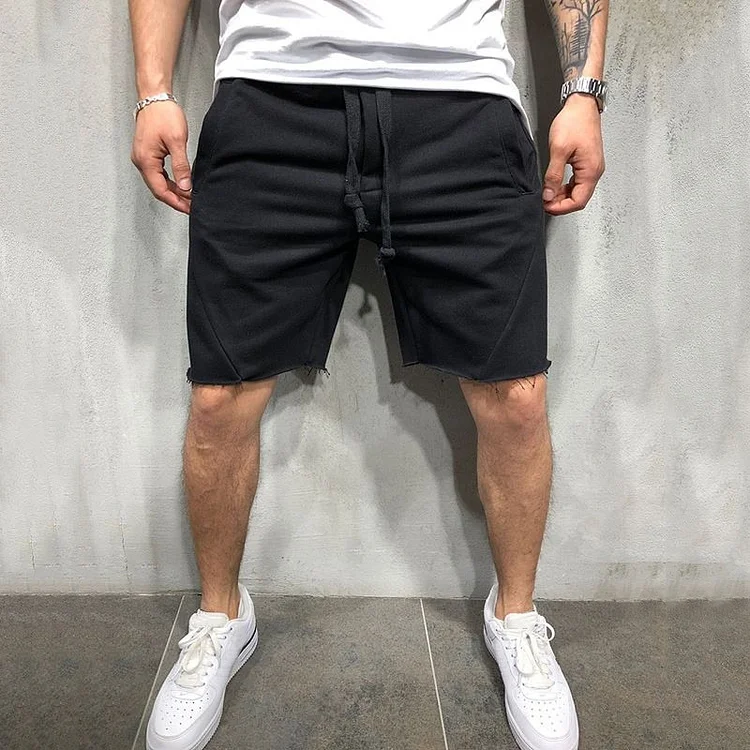 Men Shorts Wild Style Solid Color Ripped Short