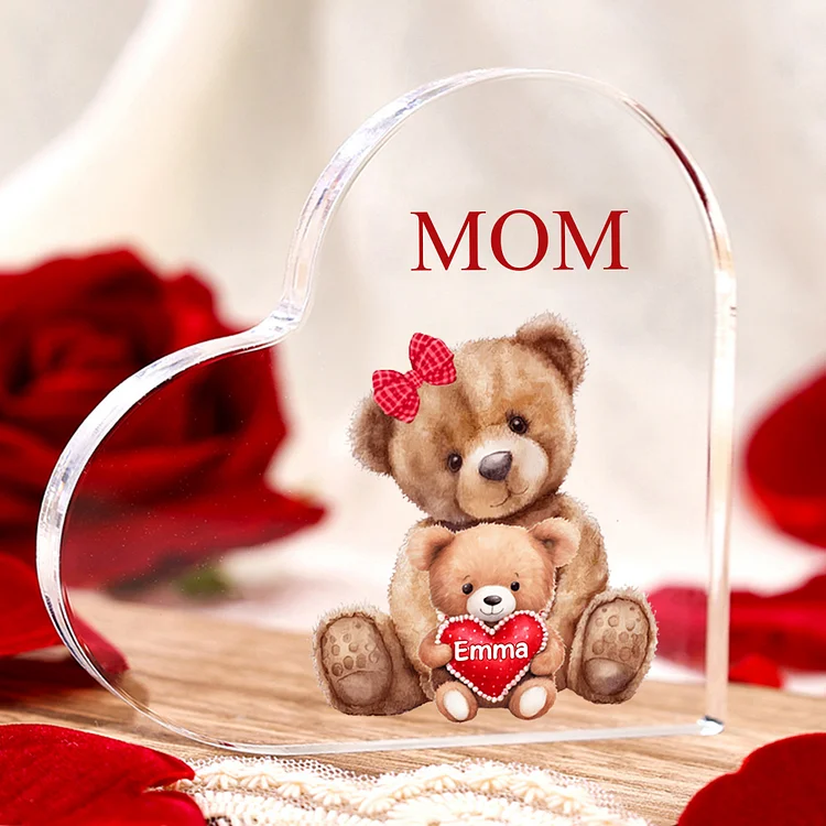 1 Name - Personalized Acrylic Heart Keepsake Custom Text Teddy Bear Ornaments Gifts for Grandma/Mother