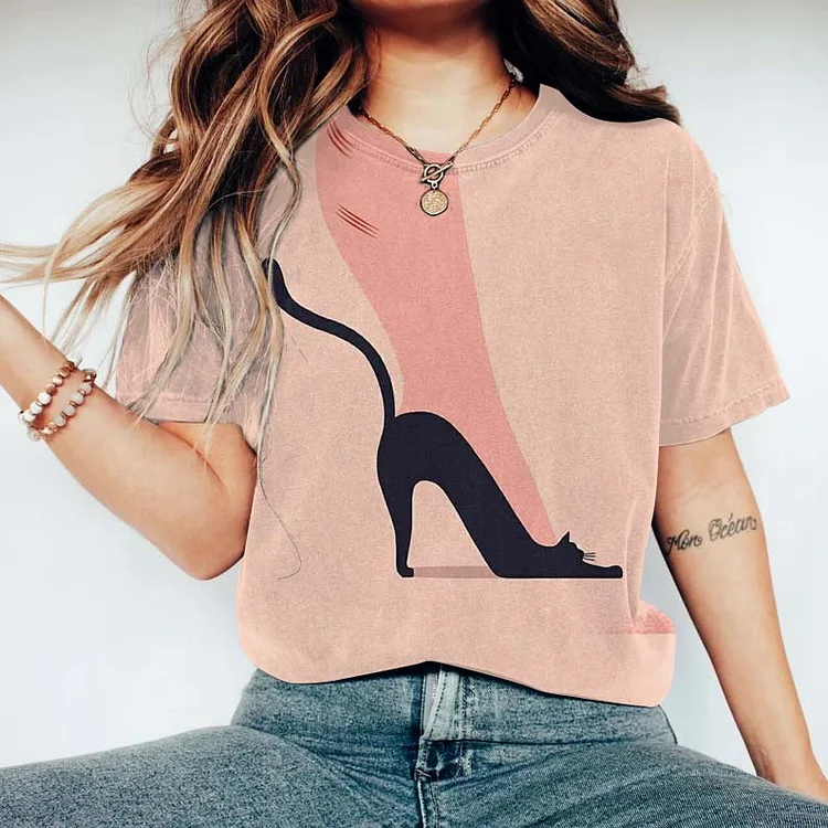 Comstylish Abstract Creative High Heel Cat Losing Weight Painting Art T-Shirt