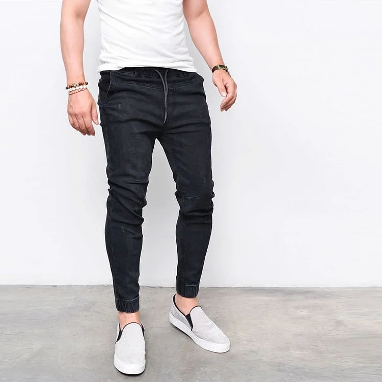 Casual fashion all-match men's jeans slim slim foot jeans_ ecoleips_old