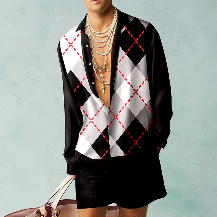 BrosWear Classic Grid Print Shirt And Shorts Co-Ord