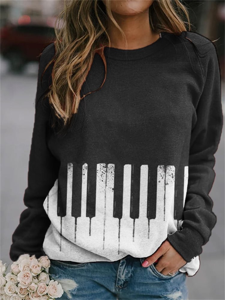 Vefave Jazz Lover Piano Keys Inspired Contrast Sweatshirt